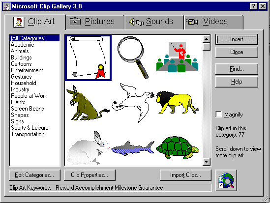 ClipArt Gallery dialog box