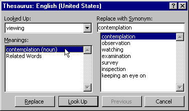 Thesaurus dialog box