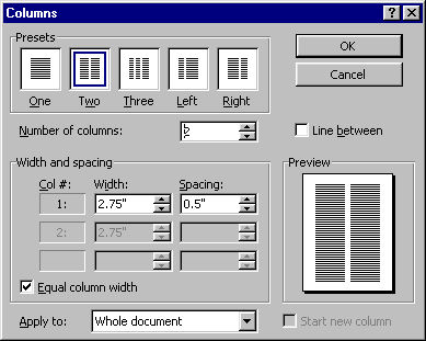 Columns Dialog Box